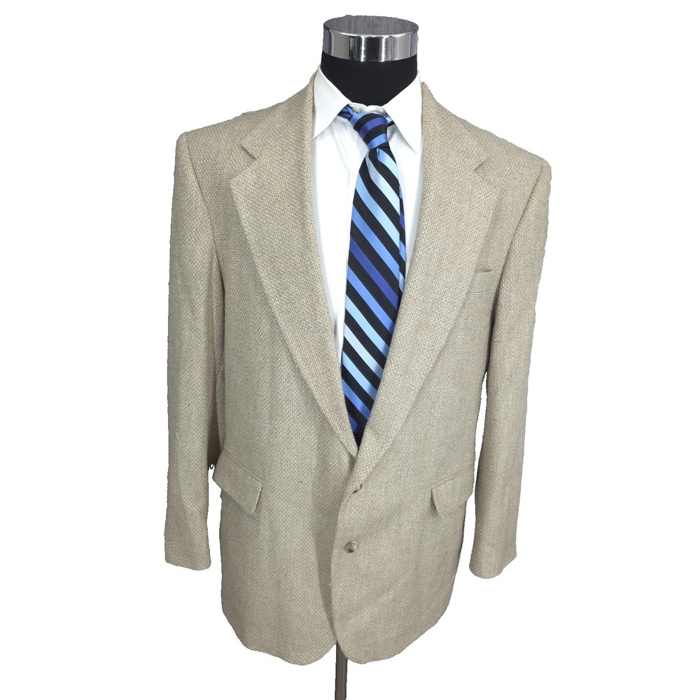 Vtg Haggar Tweed Blazer Jacket Mens 44 Beige Sport Coat 2 Buttons City Casuals *